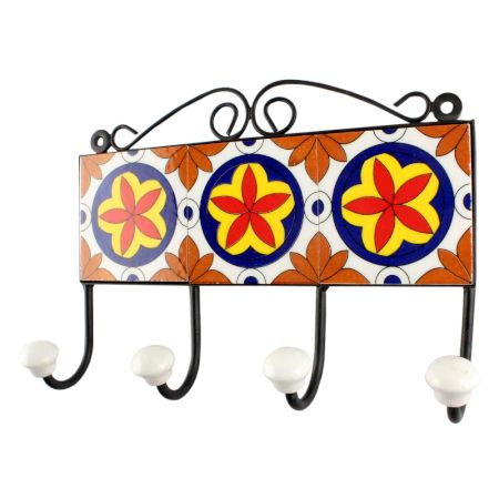 Orange Flower Ceramic Tile Hook